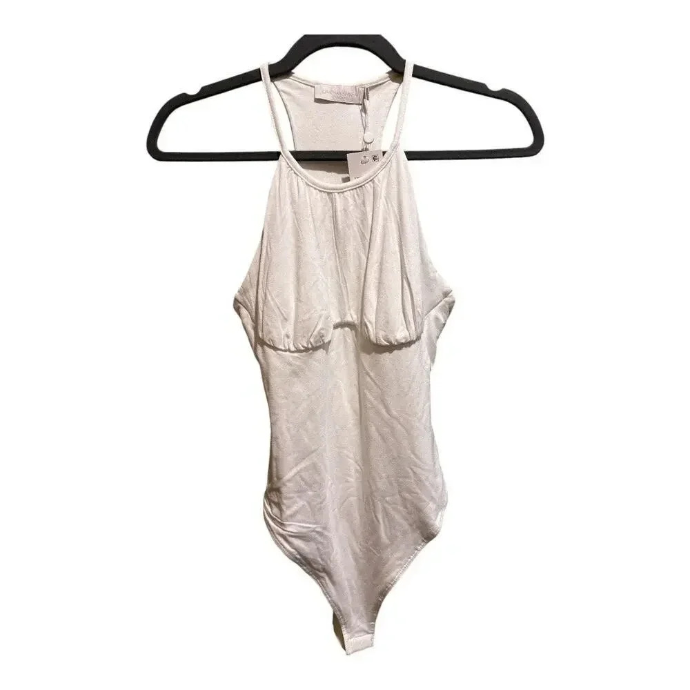 NWT Jonathan Simkhai Elara‎ Ruched Bodysuit In White | Size XS